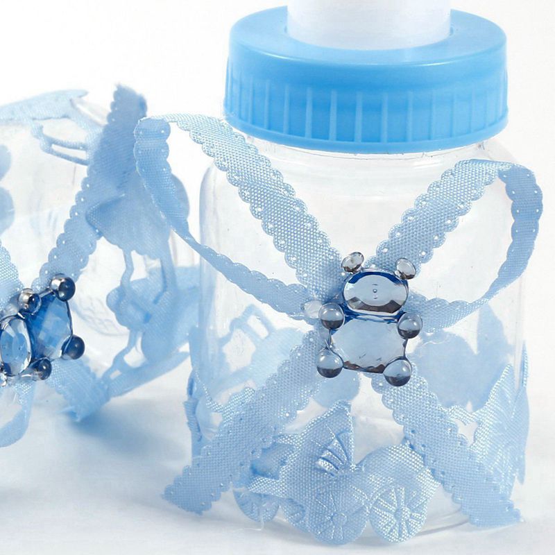 24 biberones para bebé, de 4x9cm minibiberón, oso azul con diamantes de imitación, para bebé, niña, bautismo