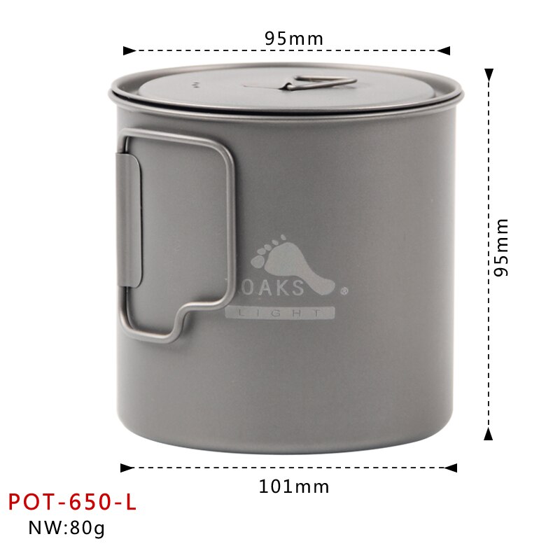 TOAKS 650ML titane tasse Camping en plein air léger Pot pique-nique batterie de cuisine Set Pot ultra-léger