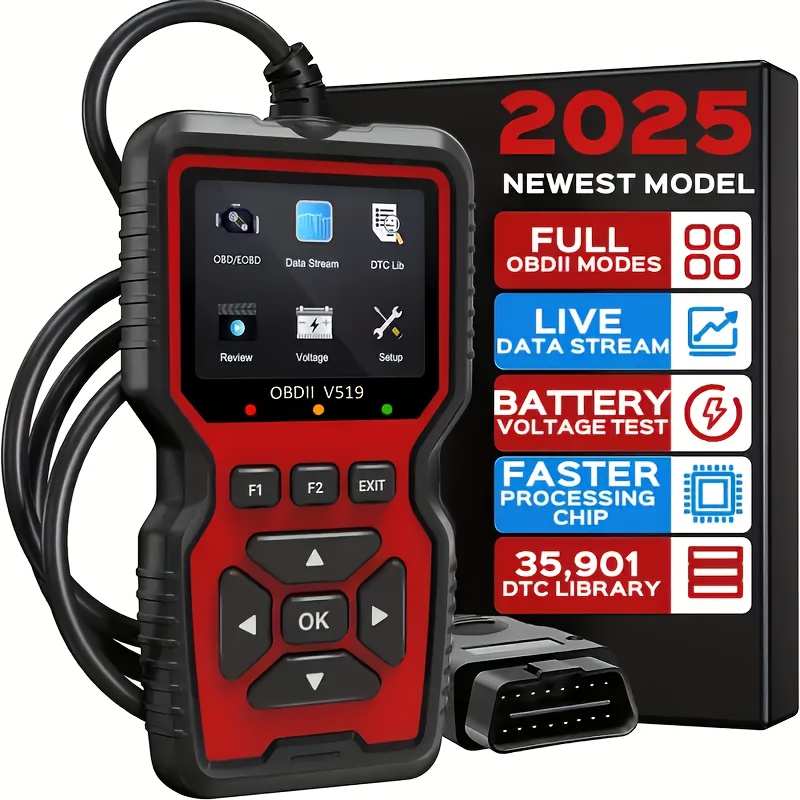 V519 OBD2-Scanner – tragbarer Fahrzeuginspektions- und Fehlerdiagnosetester mit Live-Daten, Batterietest und mehr – USB-betrieben