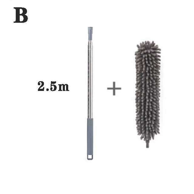 Plumero largo retráctil de plumas, plumero estático de microfibra flexible, limpieza de huecos, telaraña de techo, herramienta de limpieza del hogar: B Chenille 2.5m