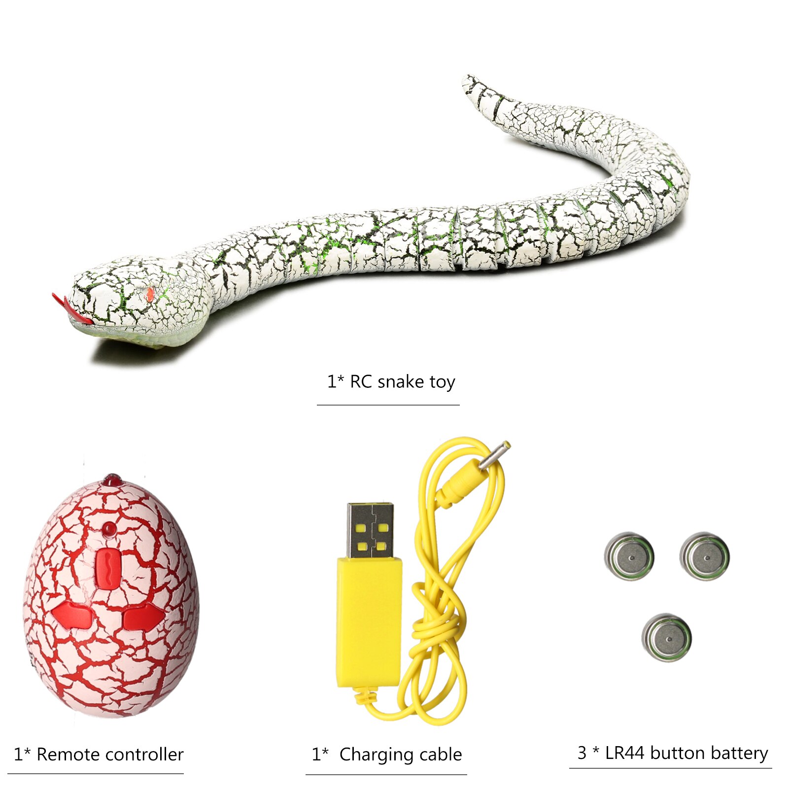 Novelty Rc Snake Viper Remote Control robot Animal Toy with USB Cable Funny Terrifying Christmas kids Children: white