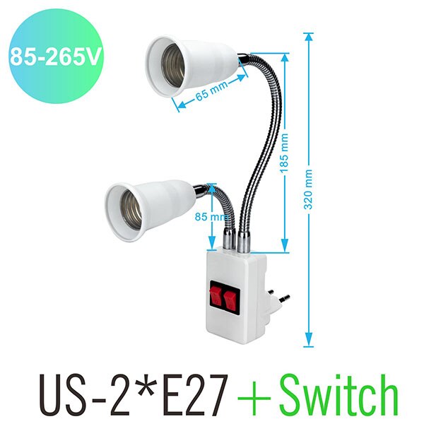 Lamp holder Lamp Base Socket Lamp Holder EU US Plug E27 85-265V Adapter Independent Flexible Extension Switch DIY For Pendant La: 2E27-US