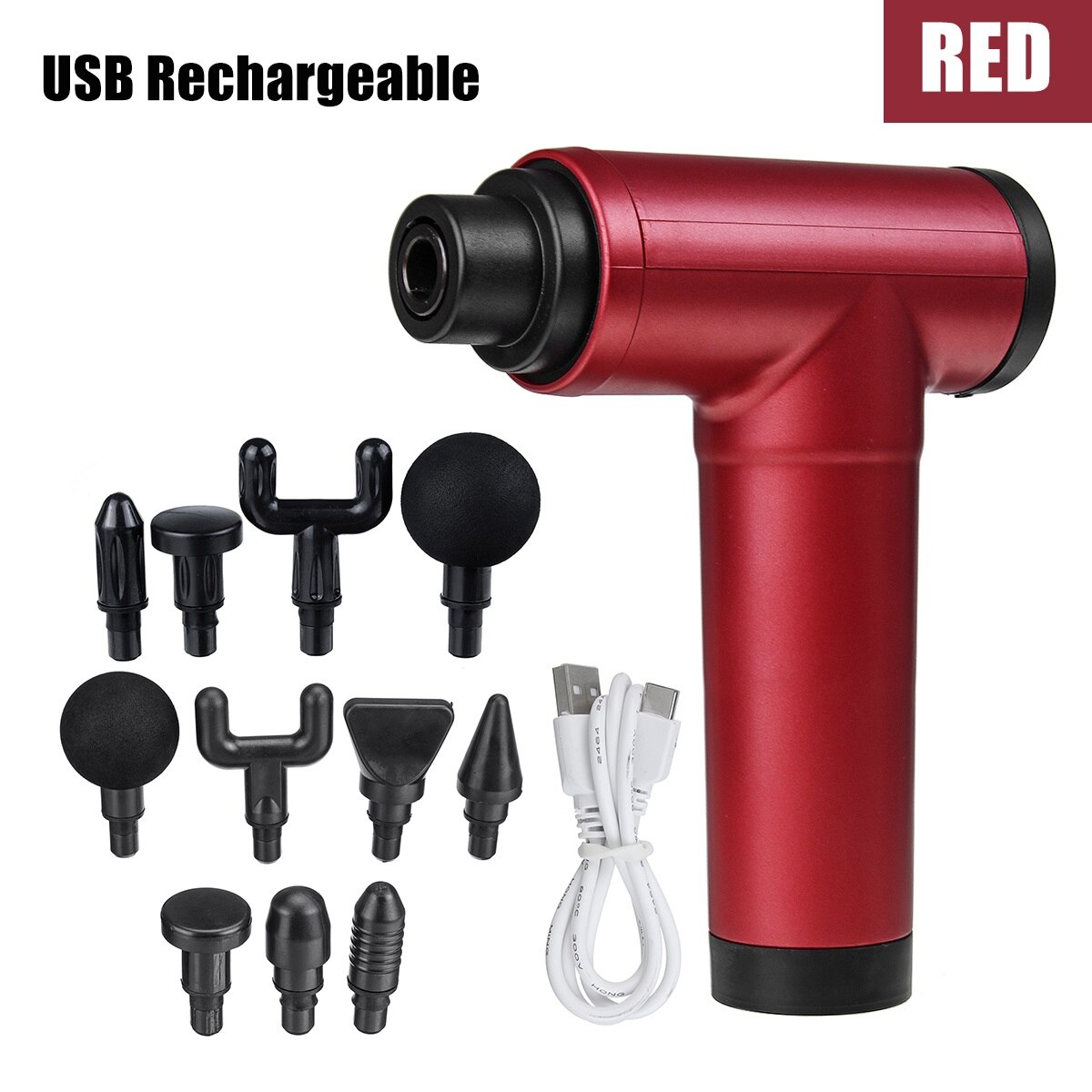 22 Gear Elektrische Massager Percussie Massage Gun Verlichten Spier Pijn Therapie Vibrator Apparaat Met 11 Massager Heads 8000r/Min: Red 11 head USB