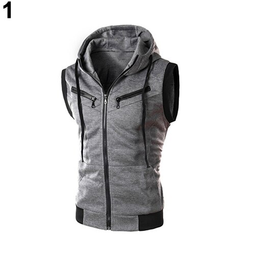 Herfstwarm heren vest met trekkoord, capuchon, rits, slim fit, bovenkleding, mouwloos jack, herenvest: 1 / Xxl