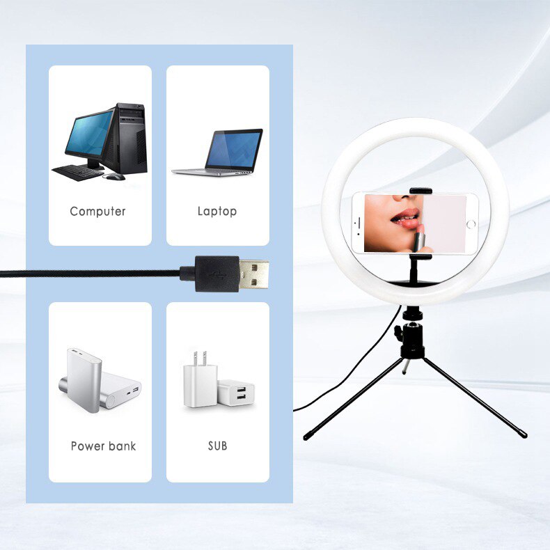 Anillo de luz LED para selfies de 10 pulgadas, lámpara de anillo regulable para cámara de teléfono con soporte trípode para maquillaje y Video en estudio