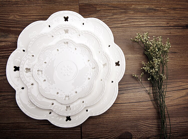 6-8 "Vlinder Bloem Holle Keramische Plaat Europese Opluchting Kant Salade Taart Plaat Pizza Plaat