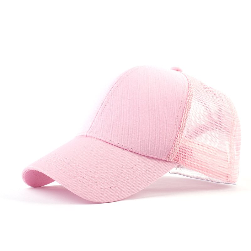 Sommer åndbar hestehale baseball cap kvinder udendørs justerbar ren farve rodet bun snapback mesh hat sport afslappet sol hatte: 3