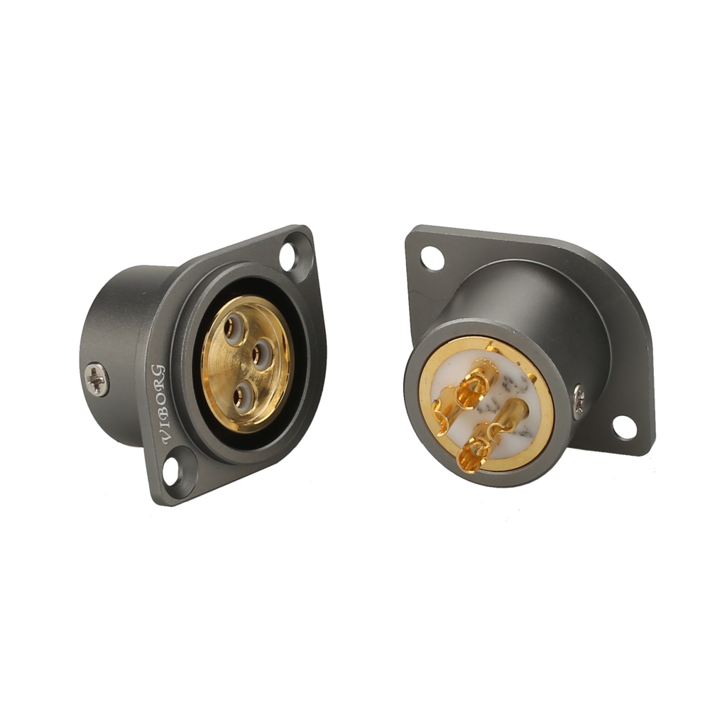 1 Uds Viborg de cobre puro de 24K chapado en oro XLR 3 Pin hembra chasis toma montado en el Panel adaptador soldadura