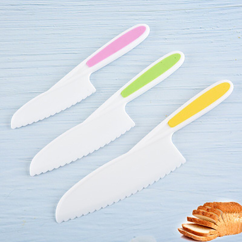3Pcs Kids Safety Sawtooth Cutter Plastic Fruit Knife Childrens Chef for Bread Lettuce Toddler Cooking Knives Children DIY Tools