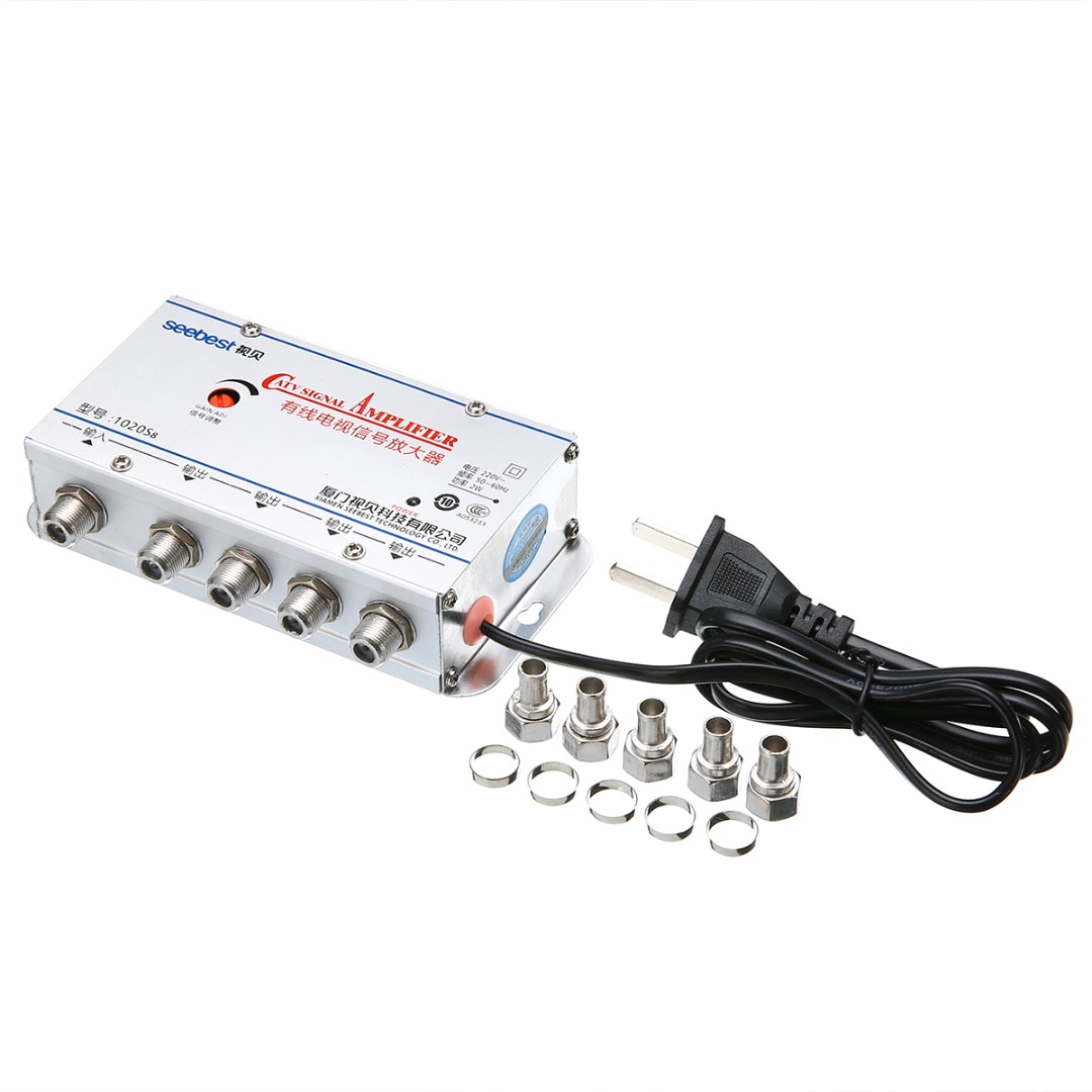 1pc 4 Port CATV Booster 4 Way CATV VCR TV Antenna Signal Amplifier Splitter 20DB 45-860MHz Low Noise Circuit