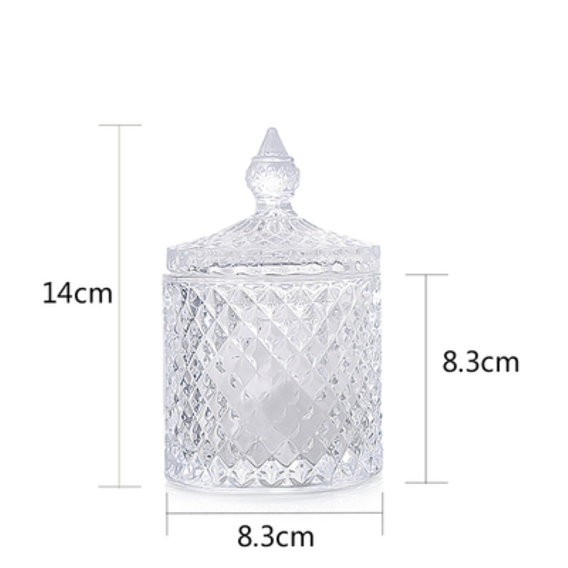 Bocal de stockage en verre cristal de couleur européenne de 600ML, bocal à sucre en diamant, pour coton-tige, tampons de coton, bocaux de stockage ménagers: Clear S
