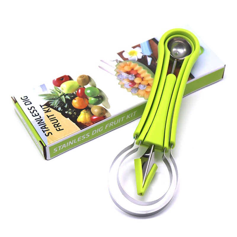 Three-In-One Fruit Cutter Stainless Steel Multi-Purpose Fruit Baller Watermelon Spoon Flesh-Digging Tools Kitchen Accessories