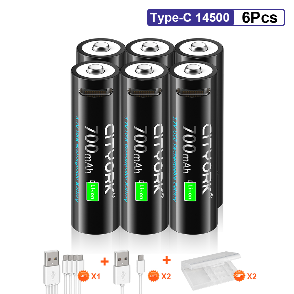 3.7V 14500 USB Rechargeable Lithium Battery USB fast charging Batteries For Toy Flashlight Remote Control With Type C Cable: Light Grey