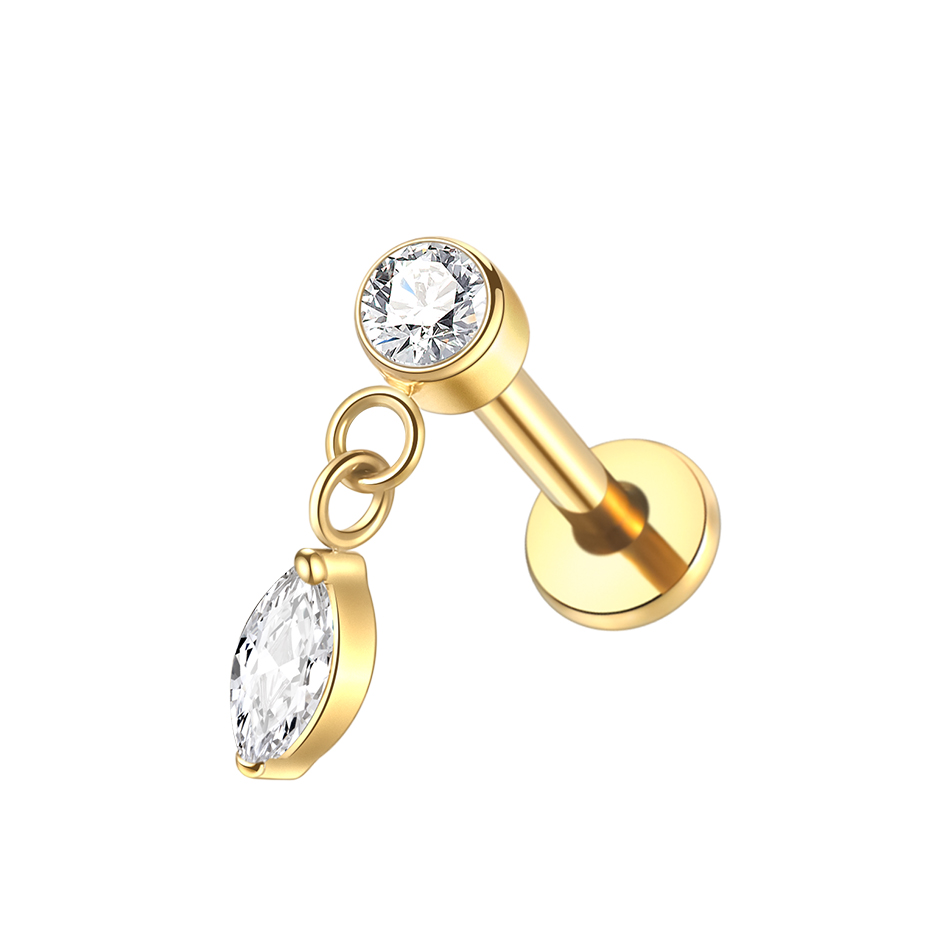 Pendientes de titanio para cartílago de la oreja, Piercings de rosca interna, perno de hélice oculto, cadena drapeada CZ, joyería con parte posterior plana, 16G, 1 ud./5 uds.