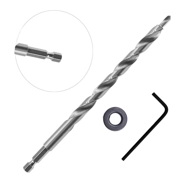 Oblique Hole Locator Twist Drill Bit with Stop Collar and Wrench for Kreg Pocket Hole Drill Jig Guide 9mm 9.5mm: Hexagon handle
