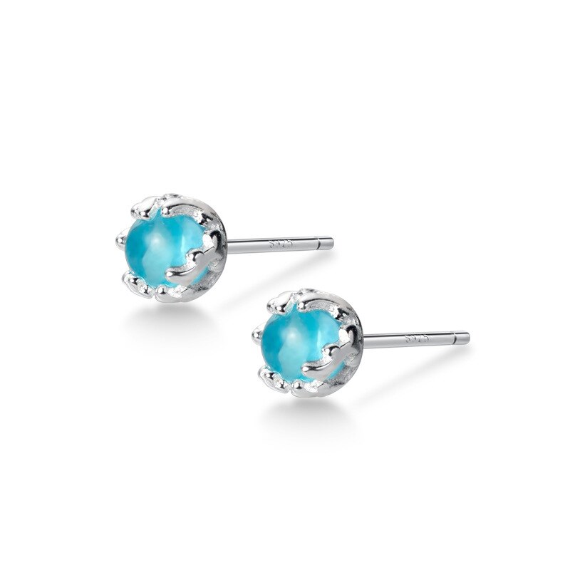 MloveAcc Real 100% 925 Sterling Silver Stud Earrings for Women Blue Crystal Bubble Ear Stud: E