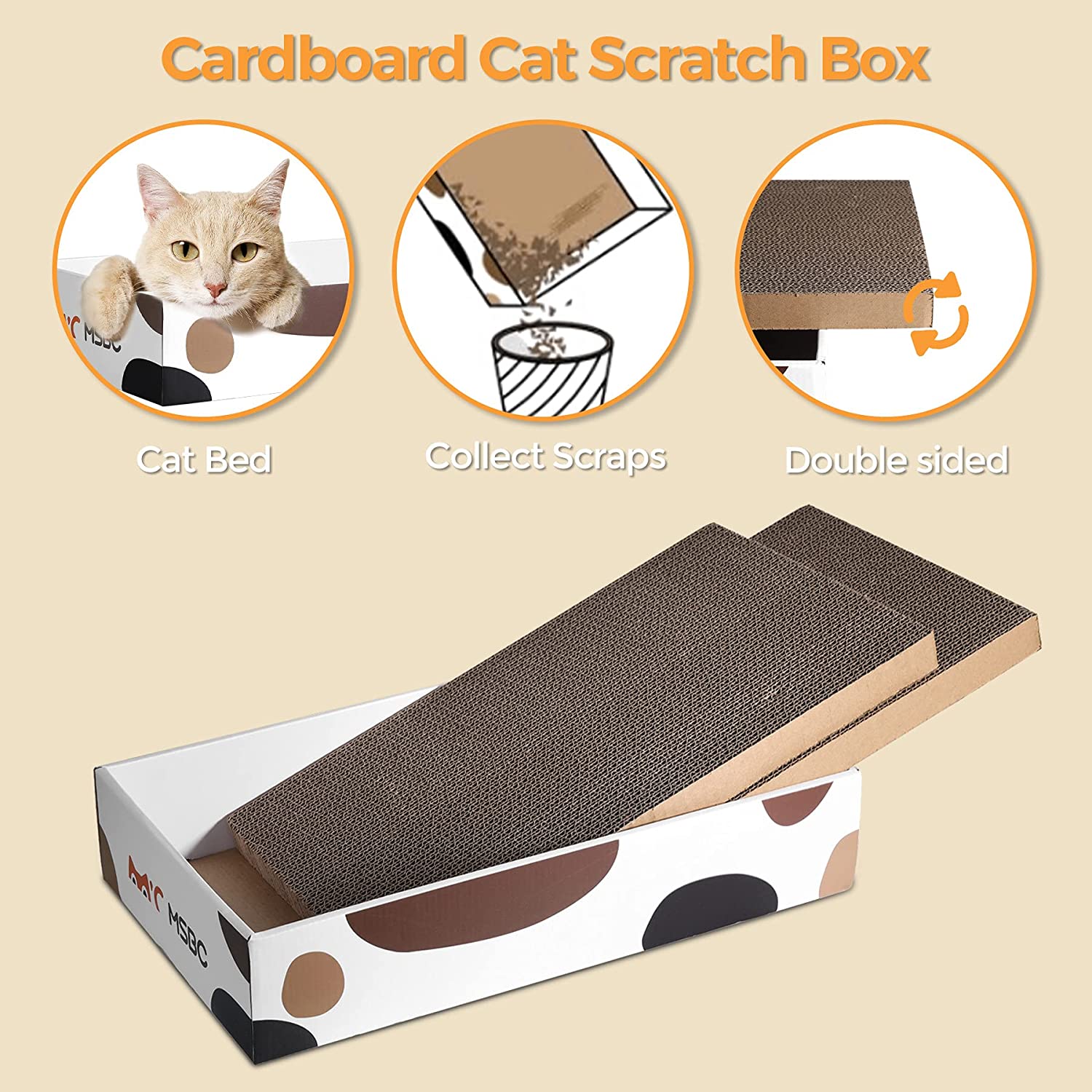 3 in 1 Recyclable Corrugated Scratcher Durable Cat Scratcher Cardboard Refill Cat Scratch Pad Reversible Scratch Box Scratcher