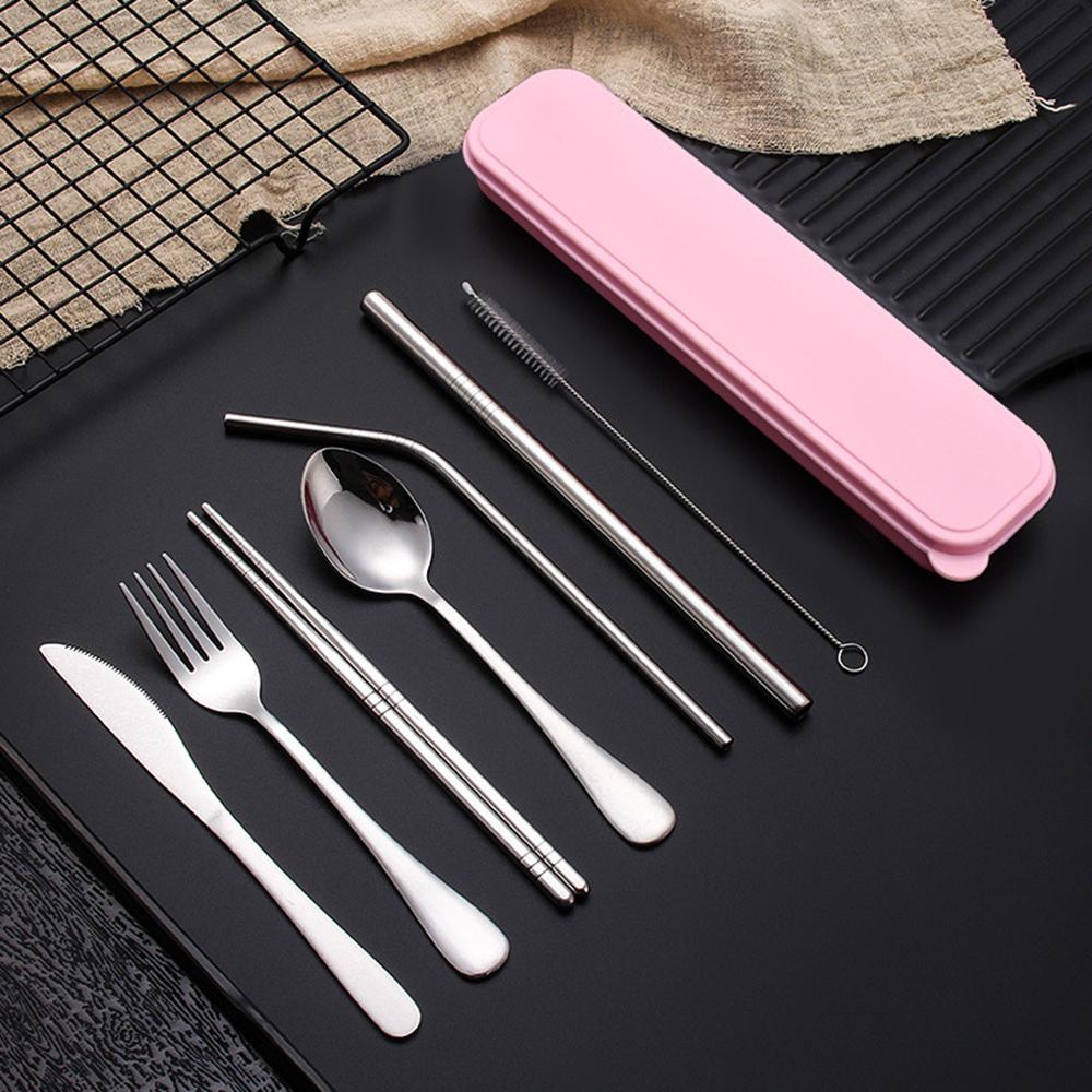 Juego de vajilla de Metal, juego de vajilla de acero inoxidable, para el hogar, oficina, viajes, Camping, cubiertos, accesorios de vajilla de cocina portátil