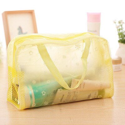 Flower Women Cosmetic Bag Transparent PVC Makeup Bag Case Travel Neceser Small Toiletry Wash Organizer Set Pouch: Yellow