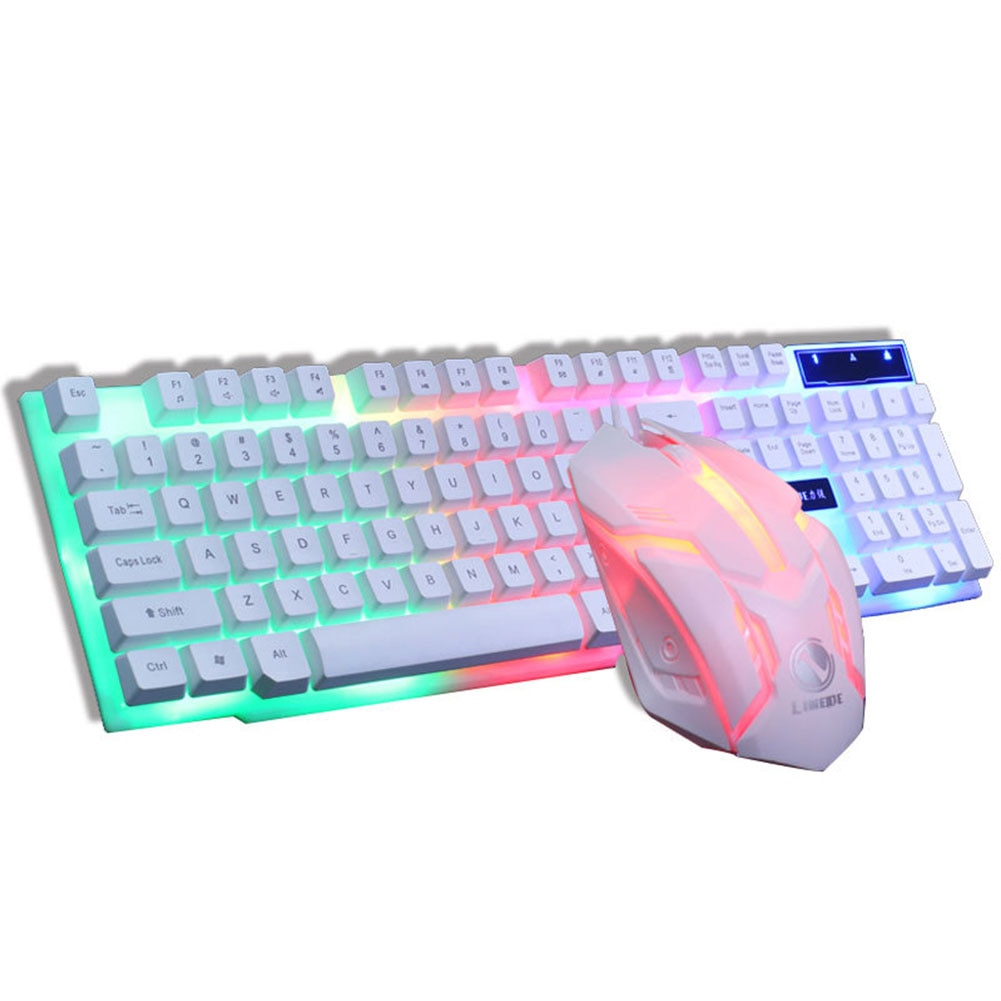 Zestaw Klawiatura i Mysz USB Przewodowa 104 Klawisze - Podświetlenie LED - Do Notebooków, Laptopów, Desktopów - Gaming i Biuro: Biały