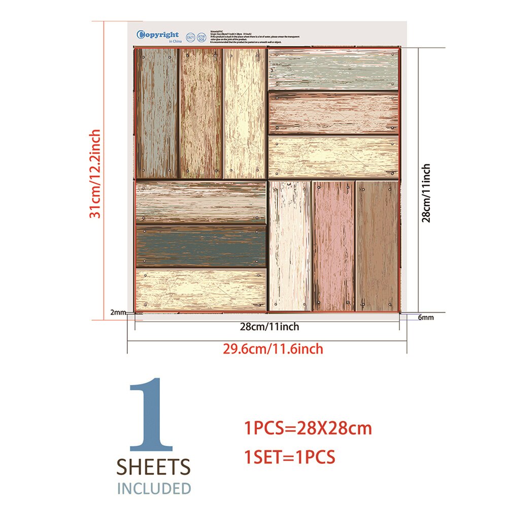 Wood Pattern Wall Tile Stickers Waterproof Retro Pattern Tile Floor Stair Sticker Bathroom Kitchen Decoration: E