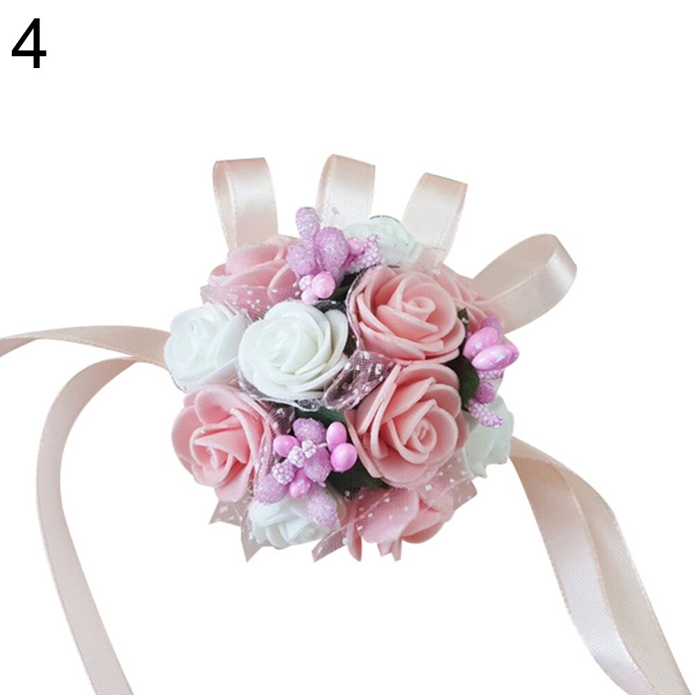 Wrist Corsage Bridesmaid Sisters Hand flowers Artificial Bride Flowers For Wedding Dancing Party Decor Bridal Prom Accessories: Champagne White