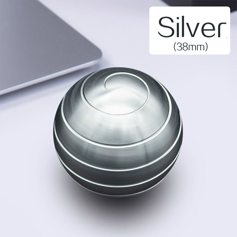 38mm Desktop Decompression Rotating Spherical Gyroscope Office Desk Fidget Toys Optical Illusion Flowing Finger Toys Adult: Silver