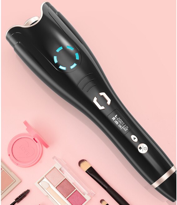 Automatic Hair Curler iron Curling Iron USB Rechargeable Air Curler for Curls Waves LCD Display Ceramic Curling Wave Curler: Black / AU