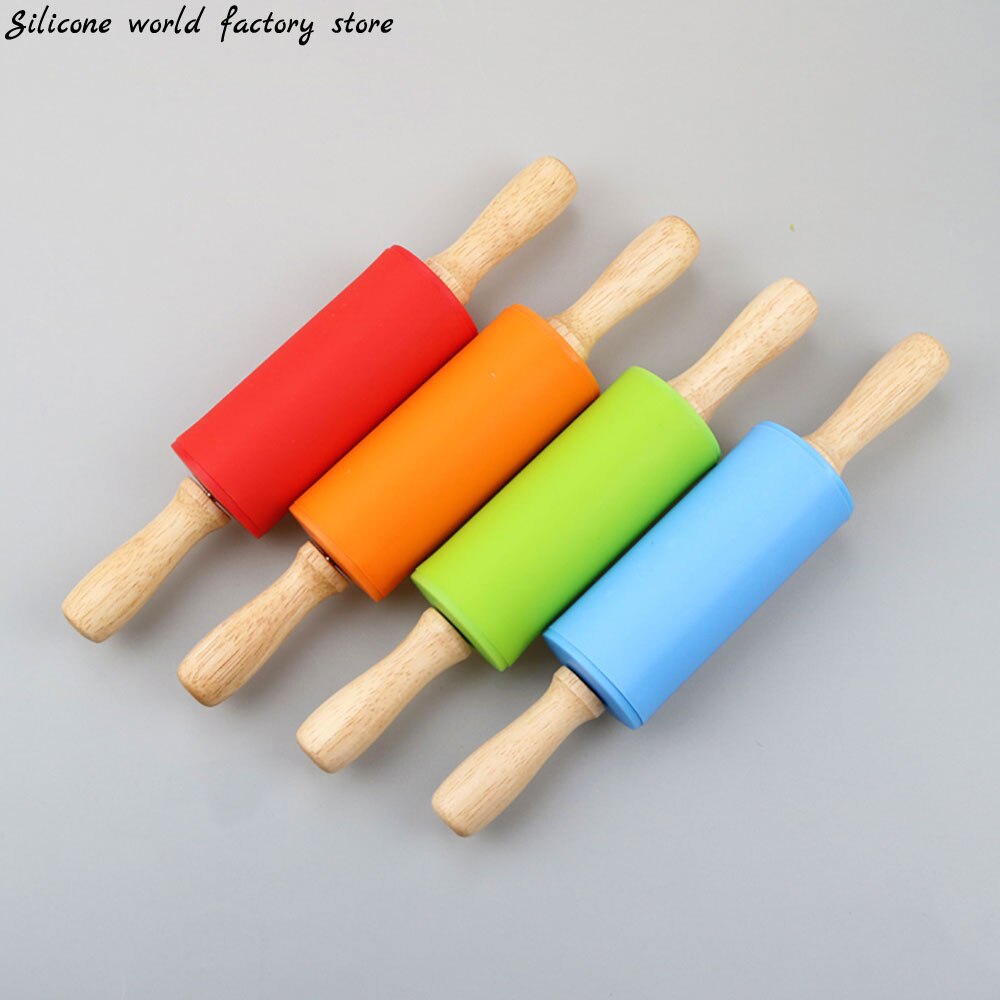 Silicone World Non-stick Siliconen Deegroller Houten Handvat Fondant DIY Gebak Deeg Meel Roller Keuken Bakken Koken Gereedschap
