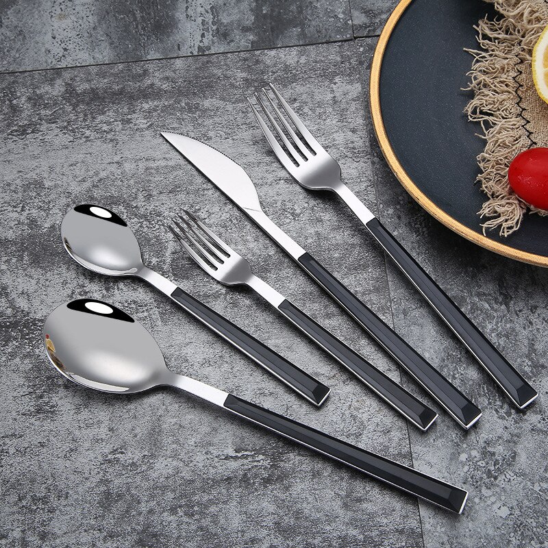 5 Stks/set Rvs Servies Set Keuken Bestek Geïmiteerd Houten Handvat Messen Vorken Lepel Set Houten Handvat Westerse: black color