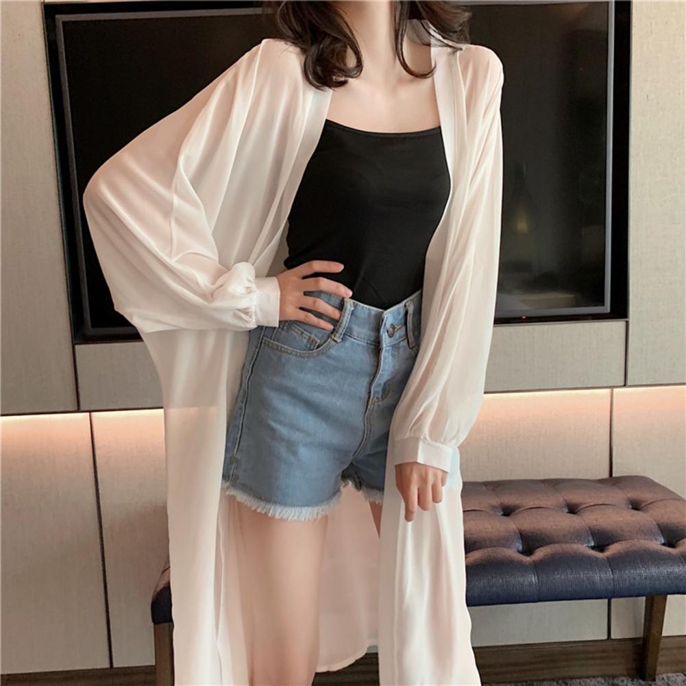 Vrouwen Zomer Mouw Effen Kleur Anti Zon Dunne Vest Midi Jas Vrouwelijke Zomer Strand Kimono Lange Batwing
