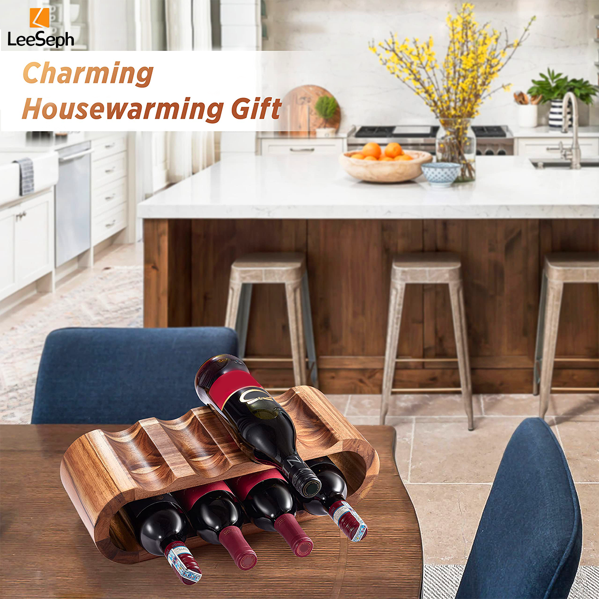 Leeseph Weinregal aus Holz, 2-stufiges Weinregal für 8 Flaschen, freistehende Weinaufbewahrung, Weinregal-Organizer, Weinflaschenhalter