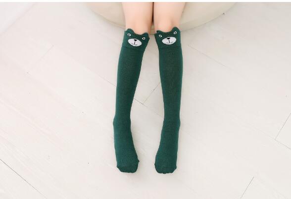 Chaussettes hautes en coton pour enfants, motif dessin animé, imprimé chat, renard: Green bear