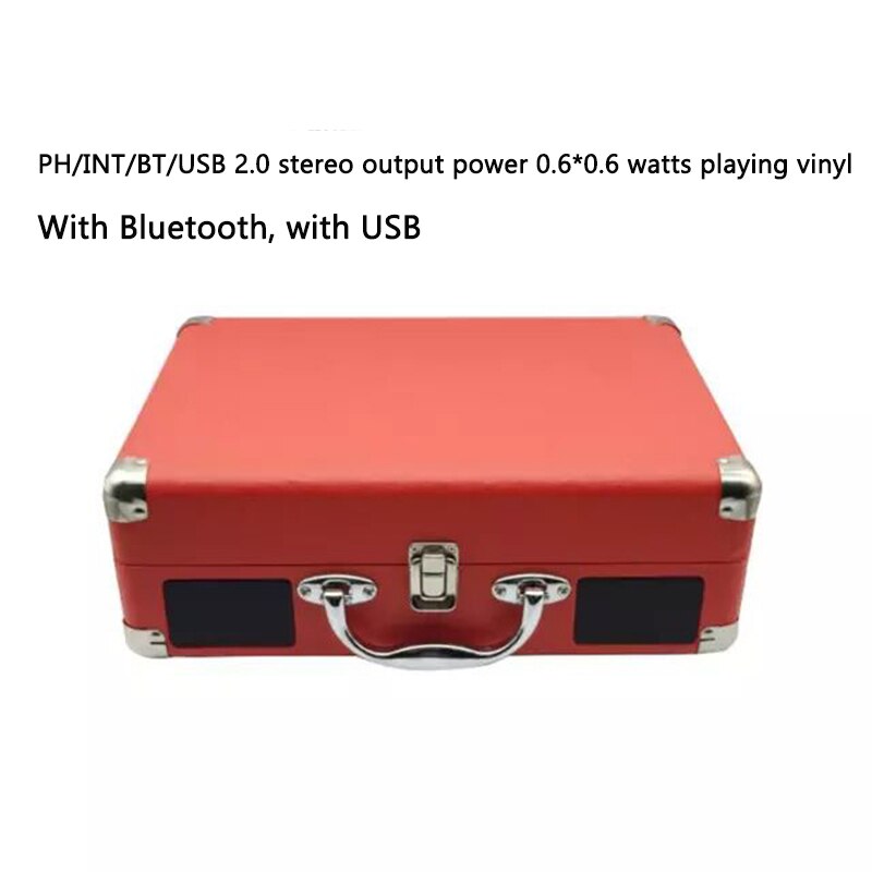 Portable Turntable Player with Speakers Vintage Phonograph Record Player Stereo Sound Turntables for 180/200/300mm Records: red