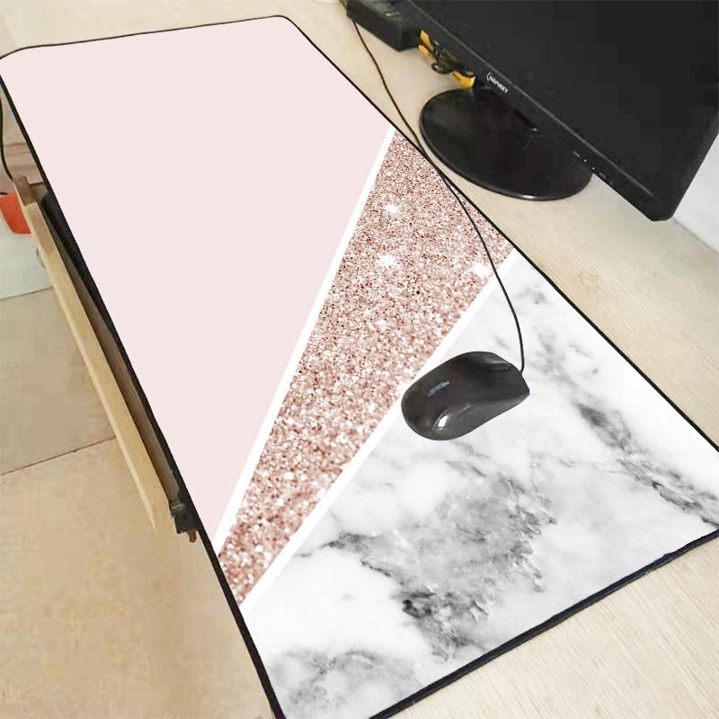 Mairuige White Pink Marble Gaming RGB Mouse Pad Computer RGB Backlit Mause Pad Large Mousepad XXL for Desk Keyboard LED Mice Mat