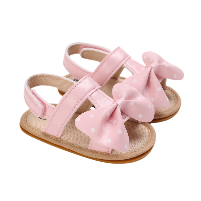 Babyschuhe für mädchen, flache sandalen mit hochwertiger, weicher gummisohle, rutschfest, Ideal für Höhle sommer, mit schleife, wellenmuster und schnüSprosse, lauflernschuhe: Rosa / 0-6 monate