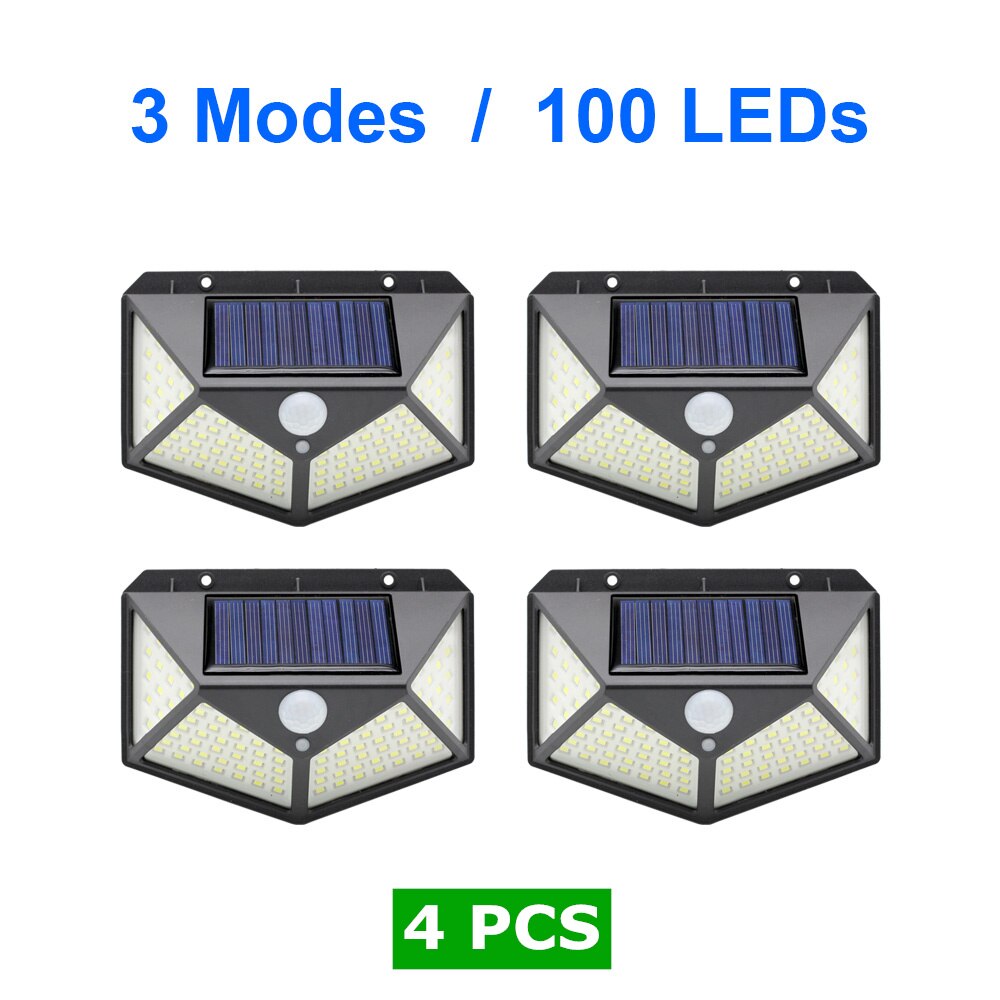 LED Solar Lights Motion Sensor 3 Modes 100/208 LED Outdoor Solar Powered Waterproof IP65 with Wide Angle for Garden Street Patio: 4PCS 100LEDs