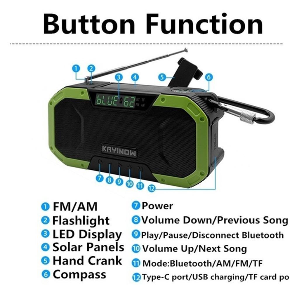 SOS Solar AM/FM Powerbank Outdoor Portable Reading Lamp Emergency Hand Crank Smart Bluetooth Speaker Alarm Usb Flashlight Radio