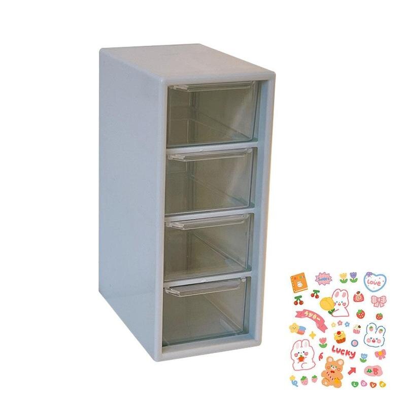 Desktop Organizer with 4 Drawers Storage Cabinet Organizer Mini Transparent Cabinets Drawers Plastic Jewelry Box/Cosmetic: blue