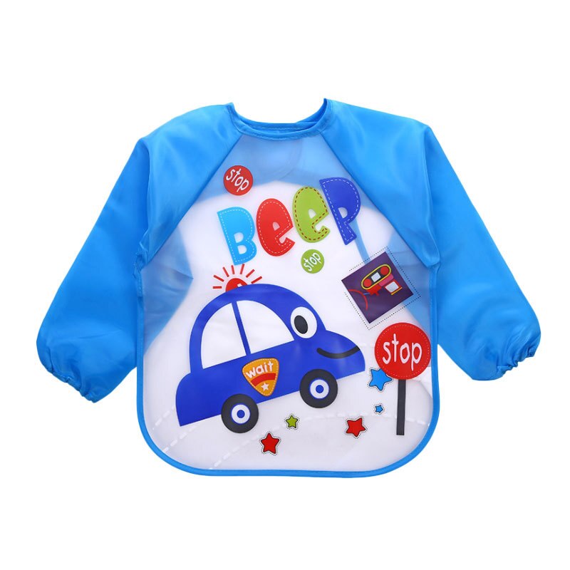 Waterdichte baby slabbetjes, eva, lange mouwen, kinderschort, lange mouwen, voedingsschort, slabbetjes, eetborstplaat, babykleding voor kinderen: Blauwe auto