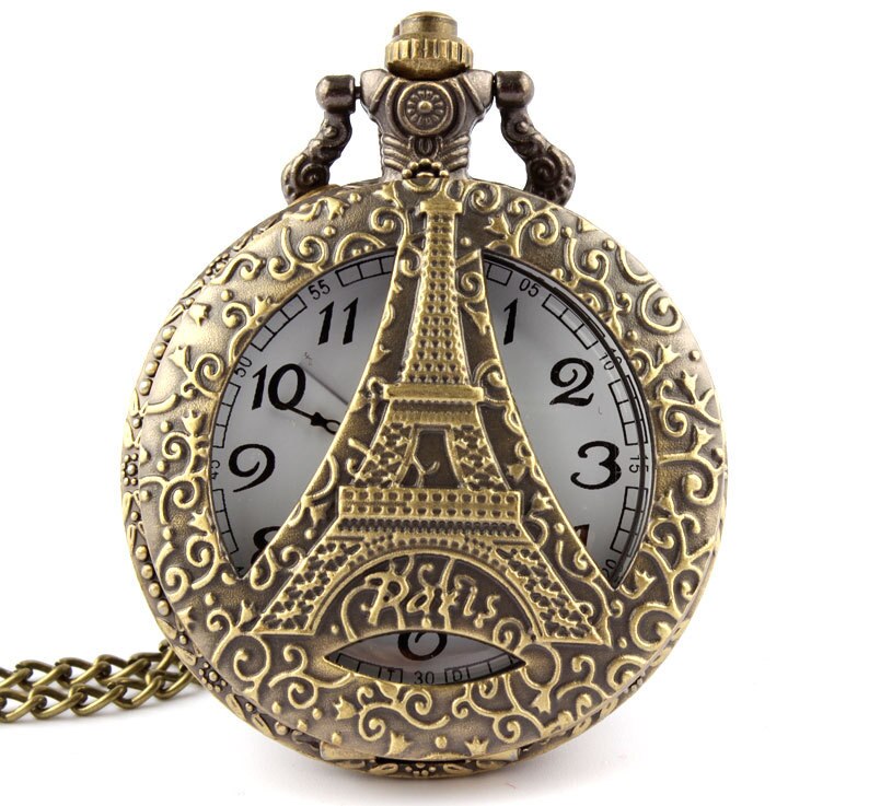 Antiek brons hollow Eiffeltoren in Parijs horloge hanger ketting mannen en vrouwen horloge P123