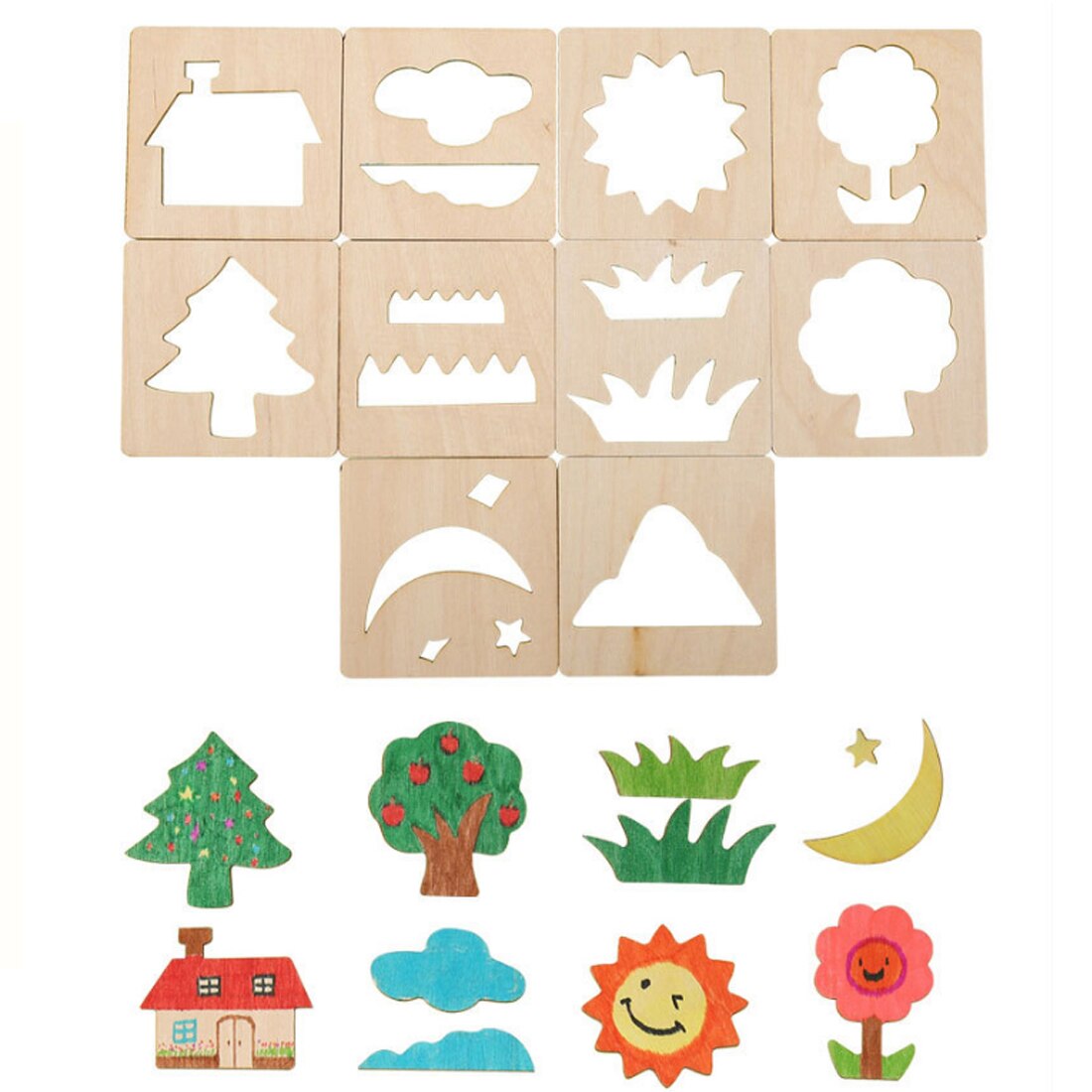 60Stck DIY Handgemachte Holz Malerei Bord Vorlage Zeichnung Schablonen Graffiti Spielzeug einstellen Für Art freundlicher (60Stck Bord + 60Stck Ausschnitte)