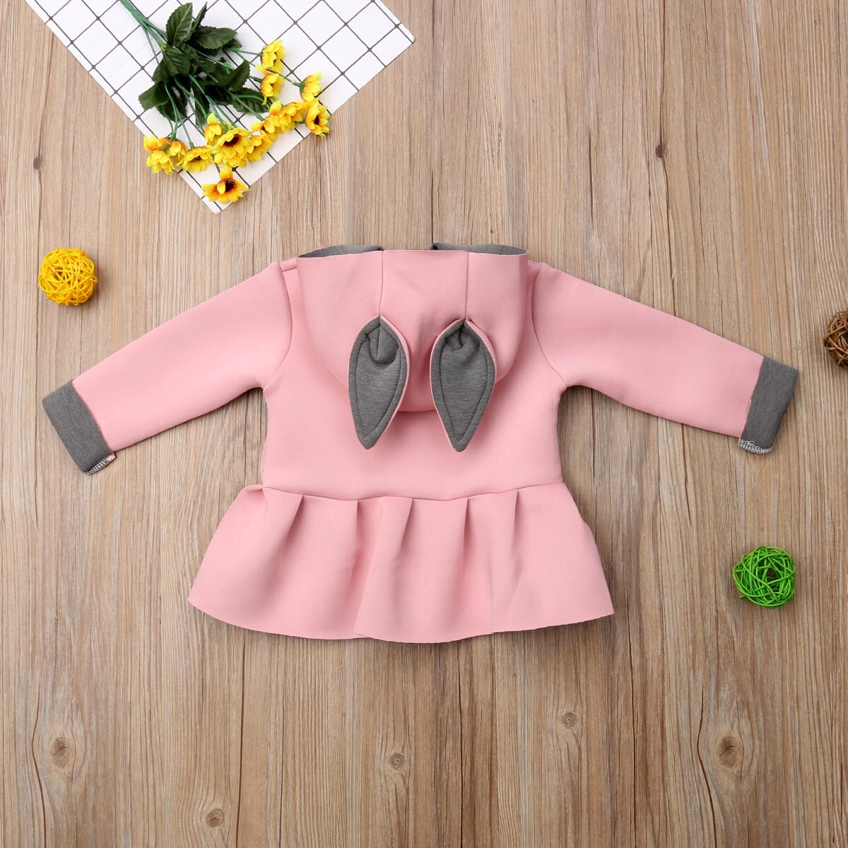 Baby Meisje 3D Cartoon Konijn Oor Patchwork Rits Hoodies Jas Ruche Herfst Winter Jas Uitloper Baby Meisje Kleding