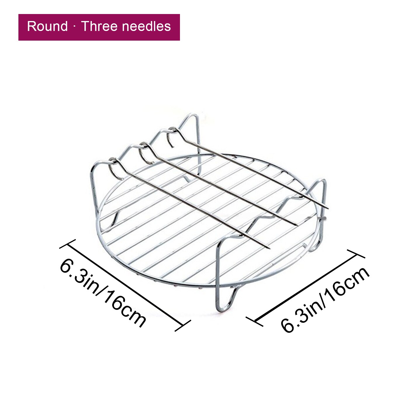 Double Layers Air Fryer Racks Stainless Steel Grill Multi-purpose Roasting Rack Skewers Baking Tray Air Fryer AccessoriesTools: 16cm 3 skewers
