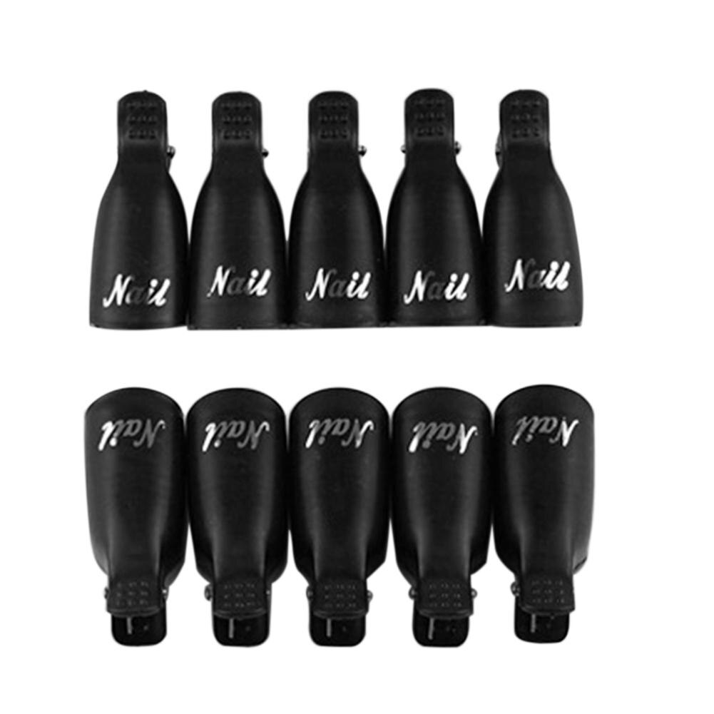 Pinzas para toallitas quitaesmaltes, conjunto de 10 Ud para sujetar almohadillas con líquido para retirar el esmalte en gel semipermanente UV, las pinzas de plástico se colocan en la punta de los dedos: Negro