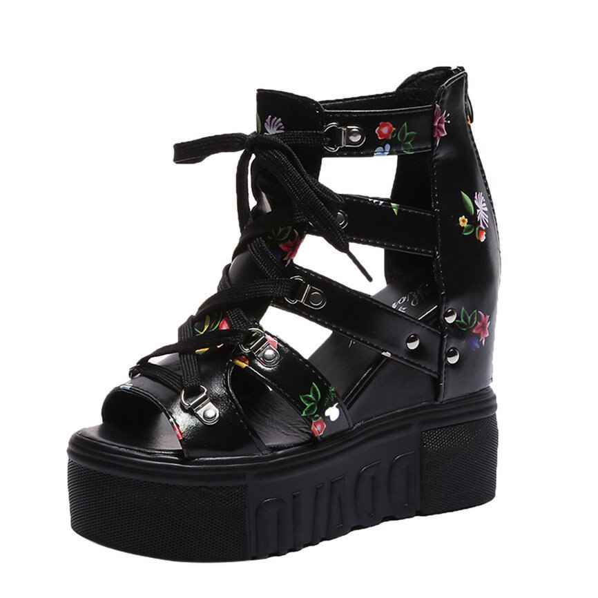 JAYCOSIN Vrouwen Schoenen Zomer Wig Sandalen Hoge Hak Bloem Kruis Bandjes Mode Romeinse Sandalen Casual Stijl Sandalen jun4