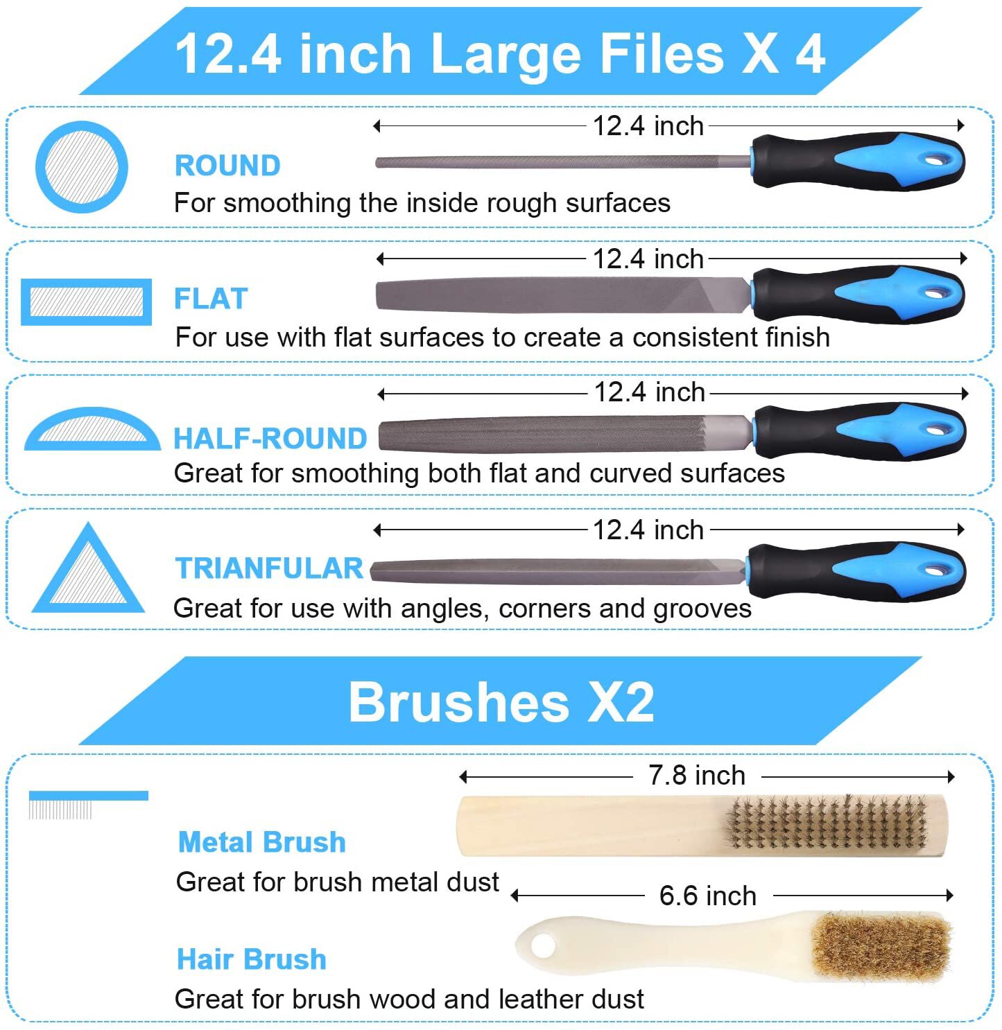 17 Pcs Metal Hand File Set Kit Including Flat, Round, Triangle, Half Round File and Needle Files, Craft Files Tools