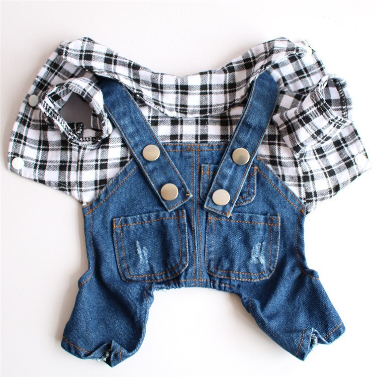 Plaid Stripe Pet Dog Jumpsuits Clothes Autumn Jean Hoodies Jacket For Small Dogs Chihuahua Overalls Casual Spring Sweatshirt 10A