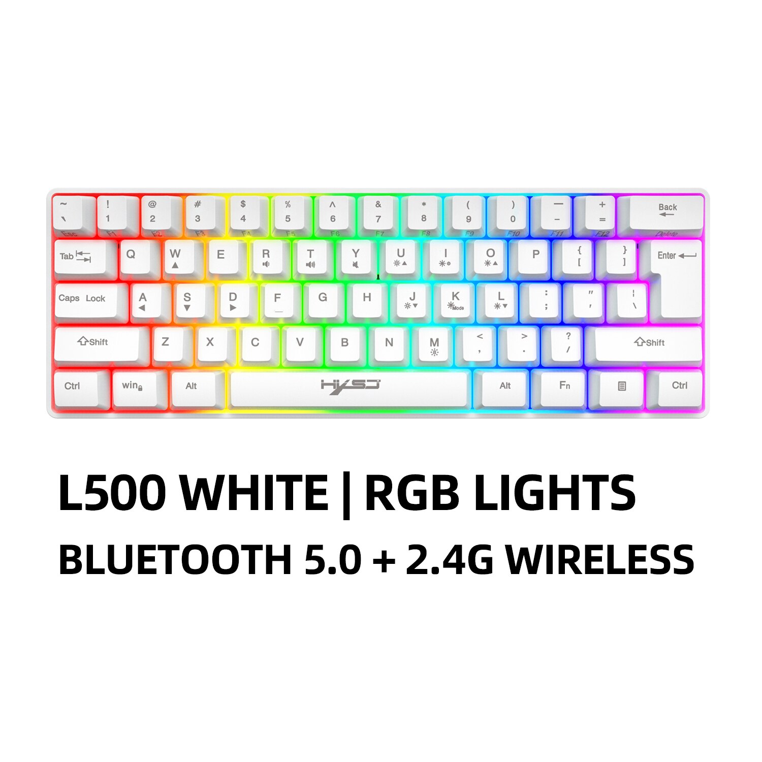HXSJ Gaming Keyboard 61 Keys RGB Backlit 60% 60 Business Keyboard US Wired Wireless Bluetooth Mini Compact PC Gamer MAC PS4: L500W Wireless Model