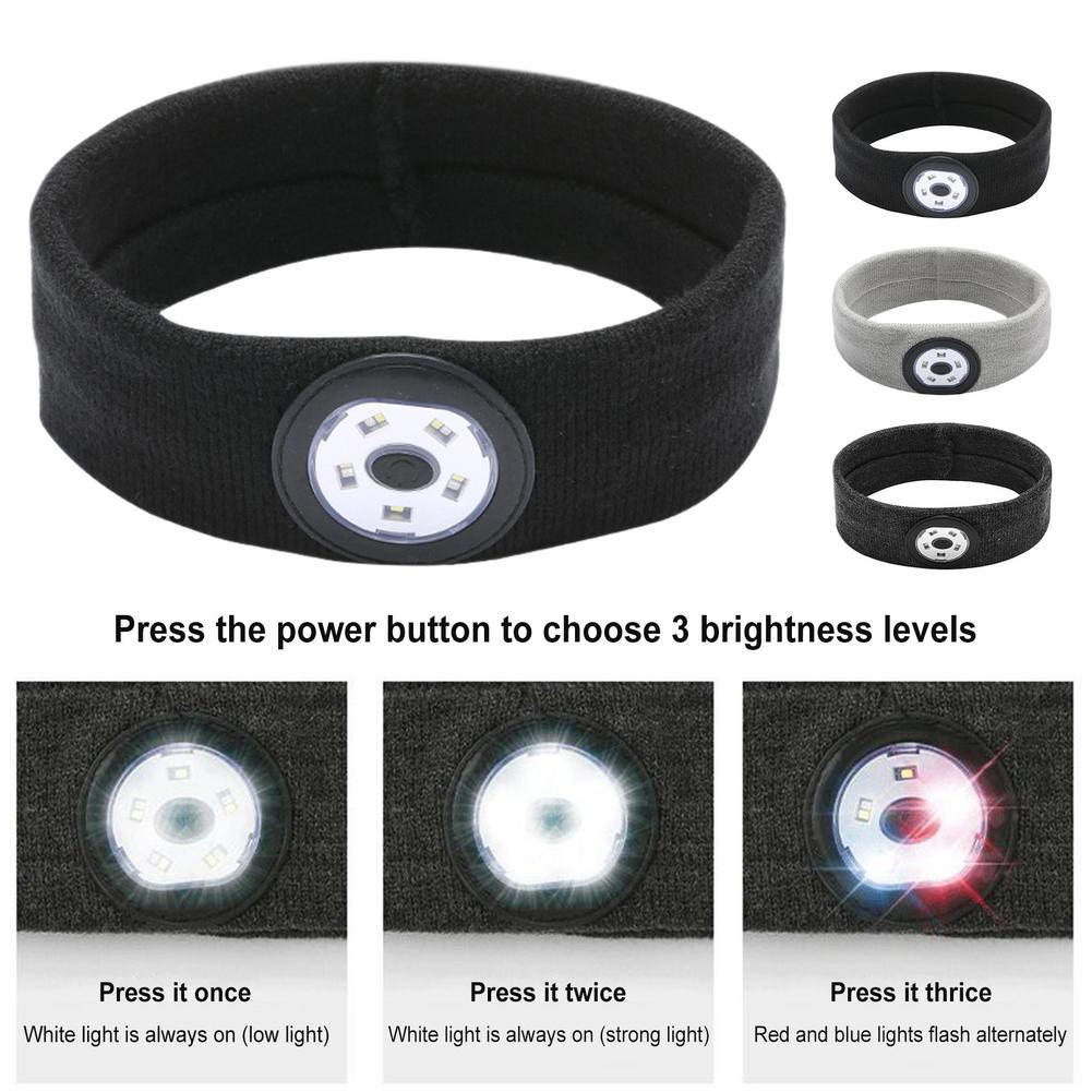 Sport Led Hoofdband 9 Lamp 3-Niveau Helderheid Usb Opladen Licht Up Zweetband Voor Fietsen En Lopen 'S Nachts camping